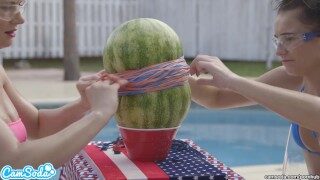 camsoda teens with big ass and big tits make a watermelon explode with rubb