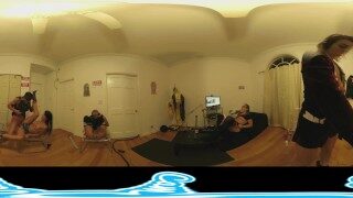 teen lesbians in college using fuckbot and cock at halloween party to cum
